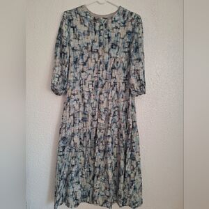 WEEKEND Blue and Gray Sundress with Crew Neck and Bishop Sleeves